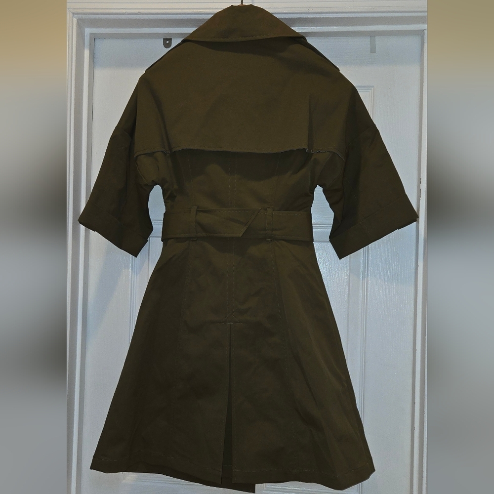 Runway Collection Olive Green Short Sleeve Trench Coat - Picture 5 of 5